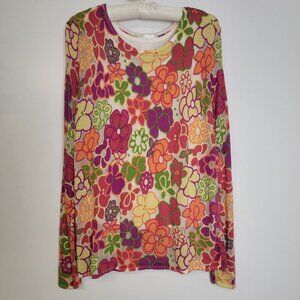 Susan Bristol Womens Retro Multicolor Floral Lined Long Sleeve Shirt XL